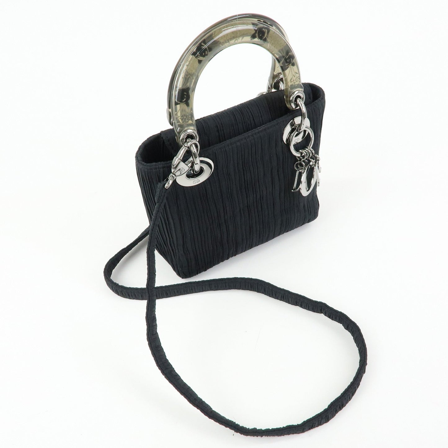 Christian Dior Lady Dior Rose Motif Satin 2Way Bag Hand Bag Black