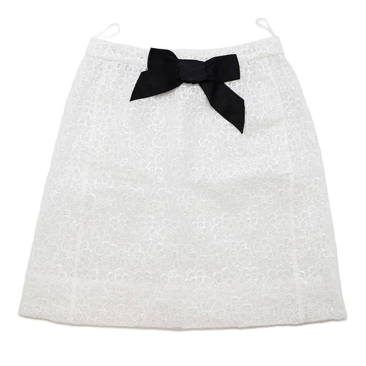 CHANEL Camellia Ribbon Lace Skirt Size 36 White/BlackP77294 Cotton100% Sequins