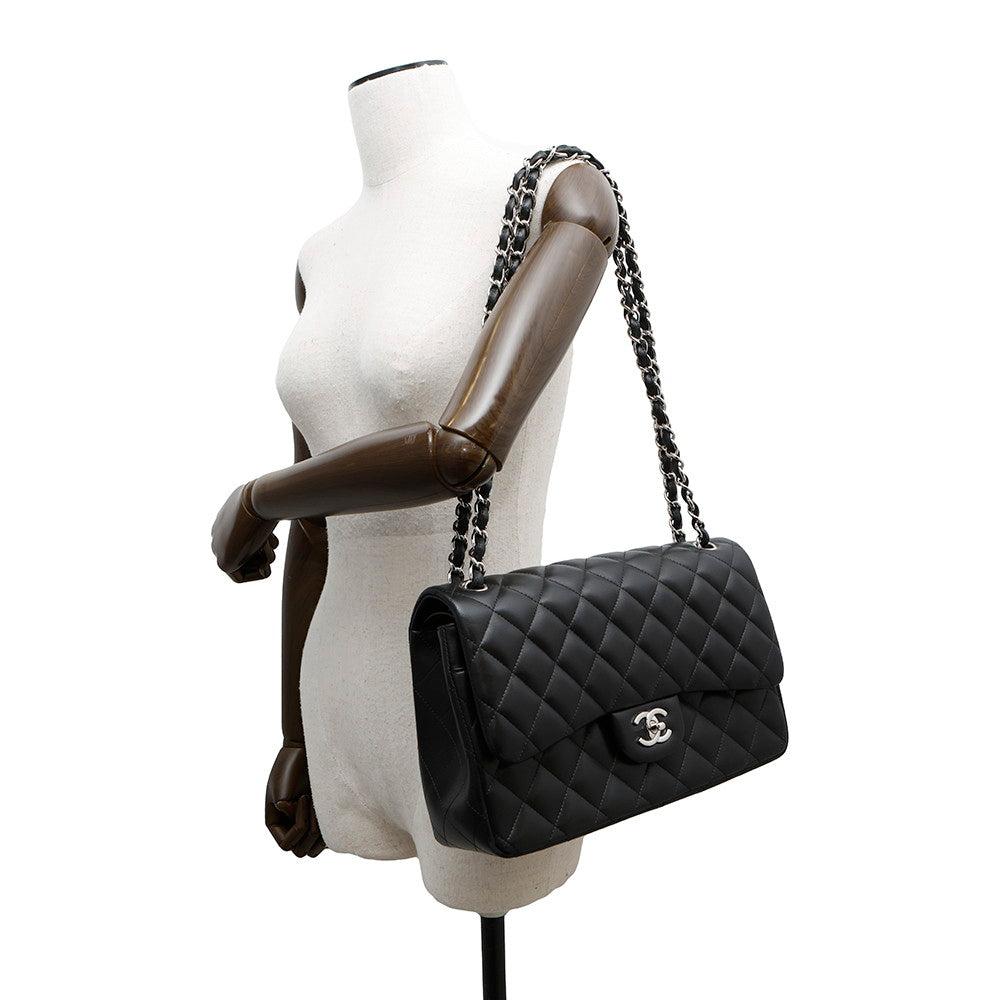 CHANEL Matelasse W Flap ChainShoulder Bag BlackA58600 Lambskin Size 30