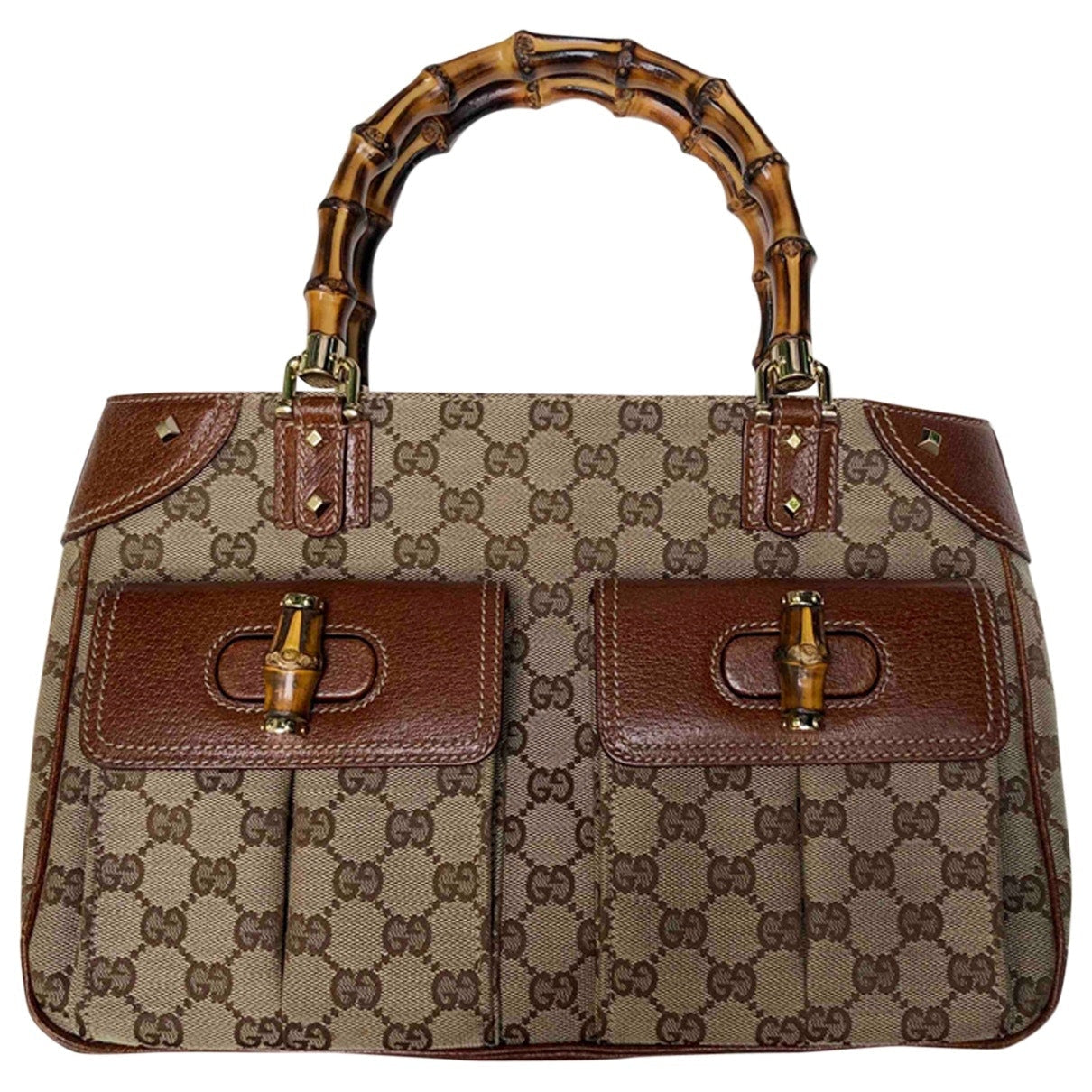 Gucci bamboo beige cloth handbag