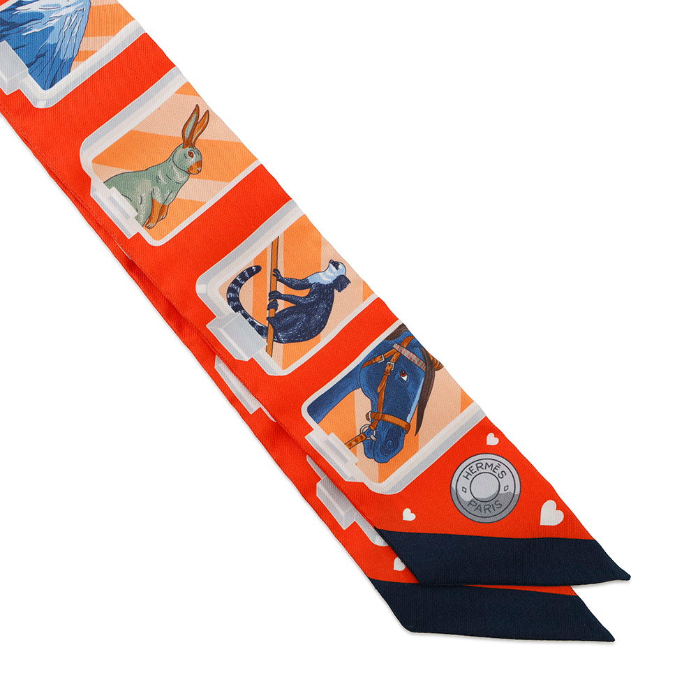 HERMES Twilly HERMES Story HERMES STORY Orange/Blue/Rose Silk100%
