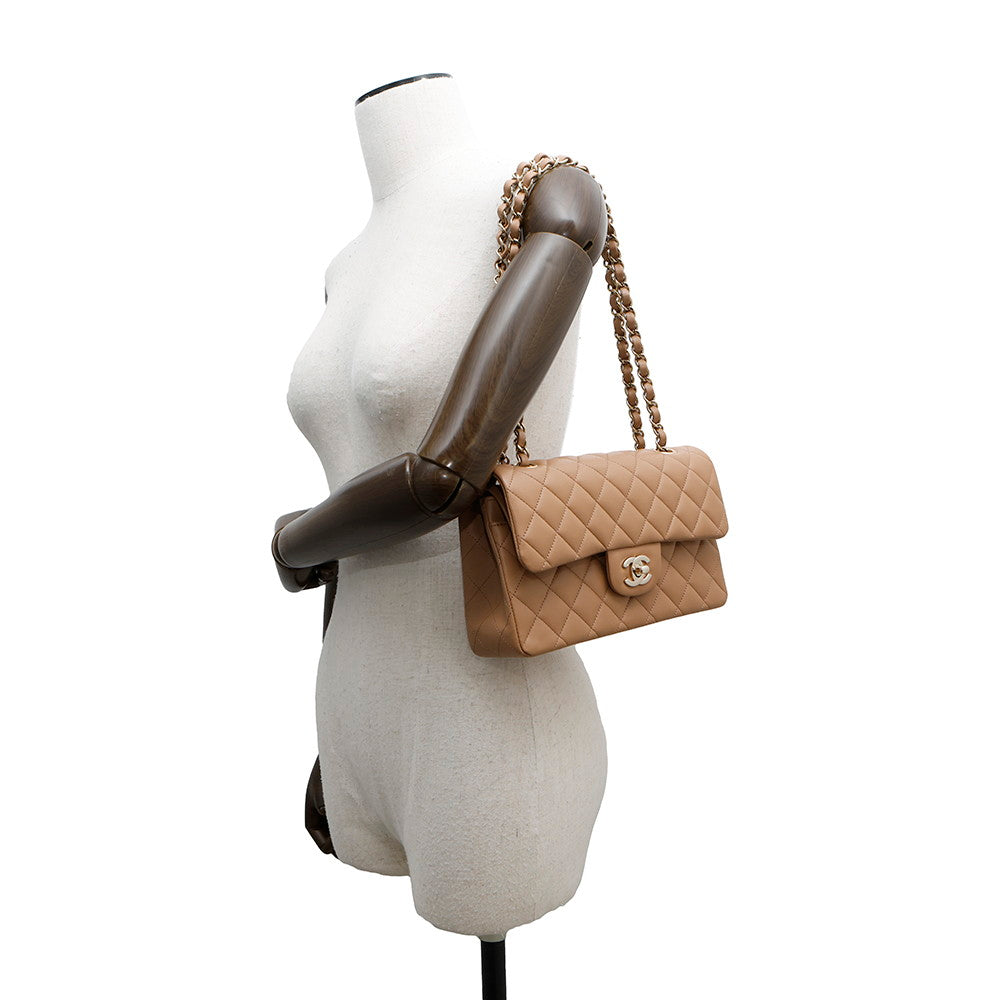 CHANEL Matelasse W Flap ChainShoulder Bag BeigeA01113 Lambskin Size 23