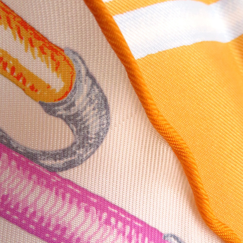 HERMES Carre Chevaloscope Neon Chevalscope Neon Size 45 White/Apricot/Rose Silk100%