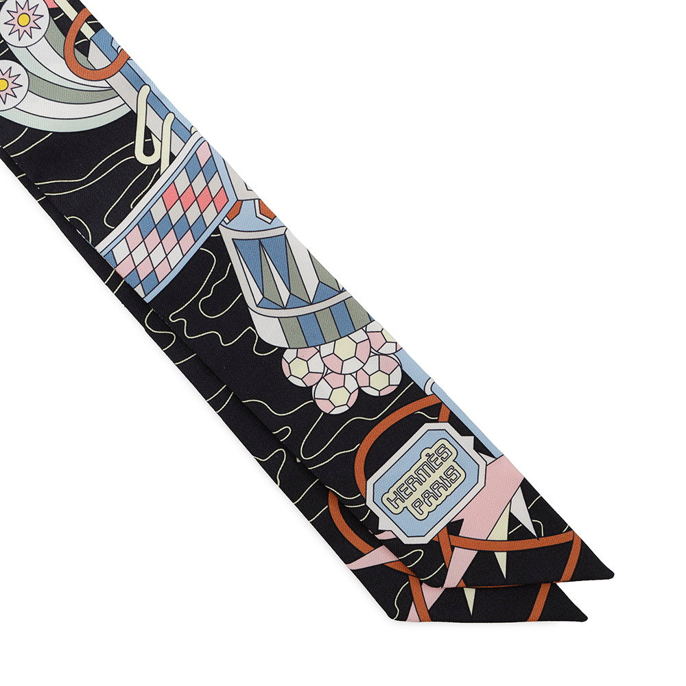 HERMES Twilly Odyssey Black/Blue Ciel/Rose Silk100%