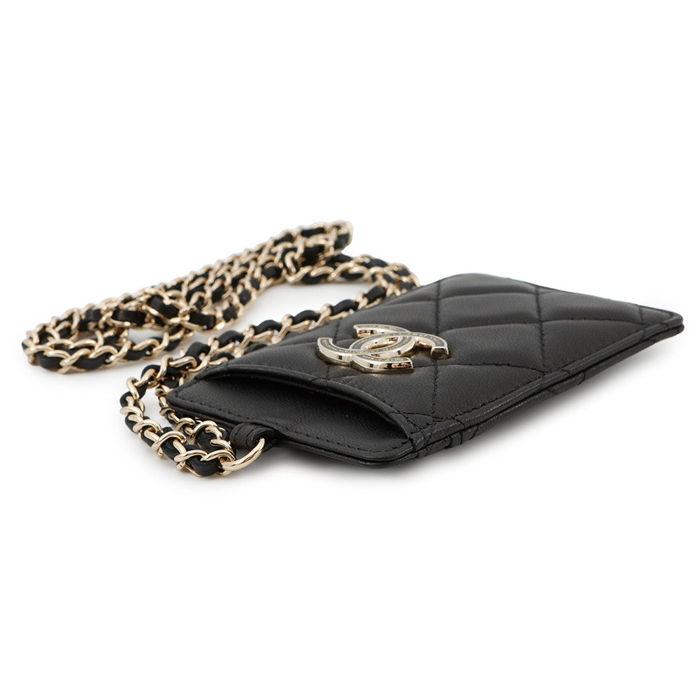 CHANEL Matelasse CC Logo ChainStrap Card Case BlackA01745 Lambskin