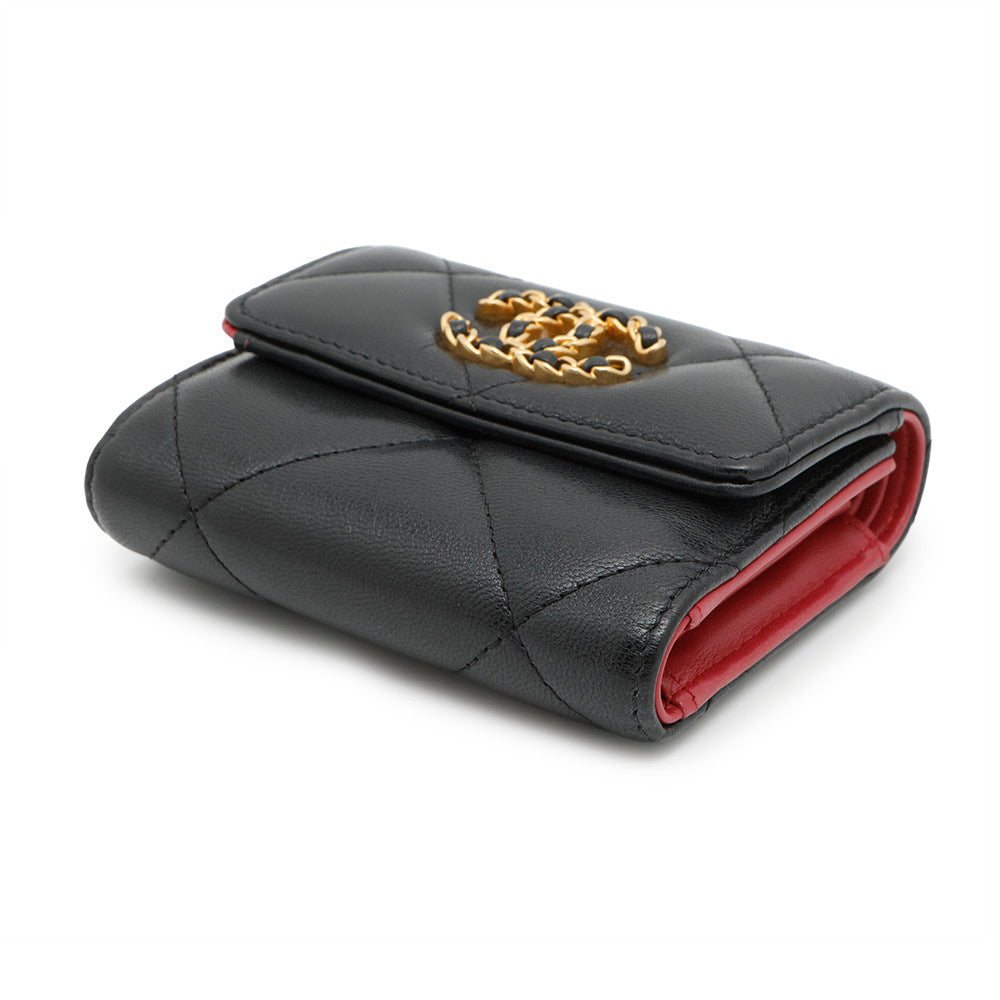 CHANEL 19 Flap Tri-fold Compact Wallet BlackAP1064 Lambskin