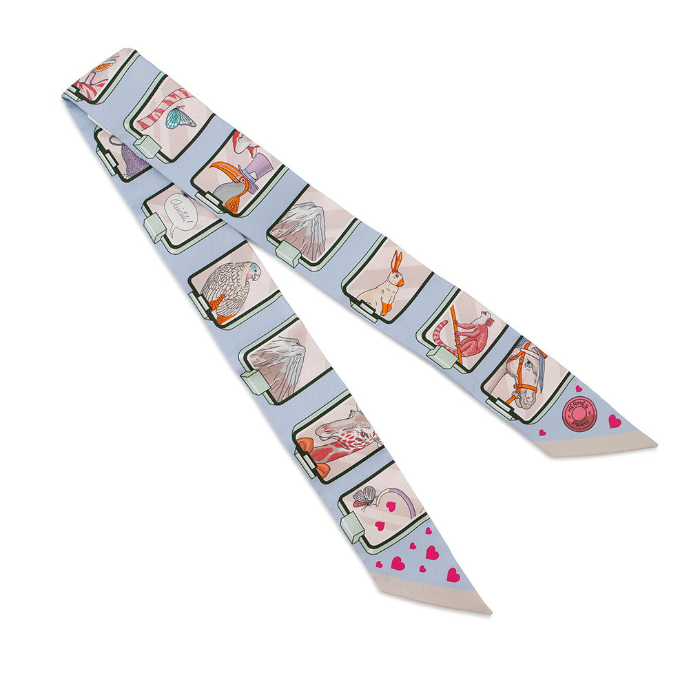 HERMES Twilly HERMES Story HERMES STORY Blue Pale/Rose/Vert Silk100%