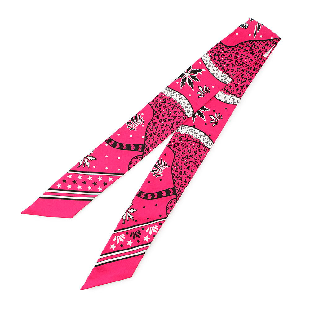 HERMES Twilly Les Leopards Bandana Bandana Leopard Pink/White/Black Silk100%
