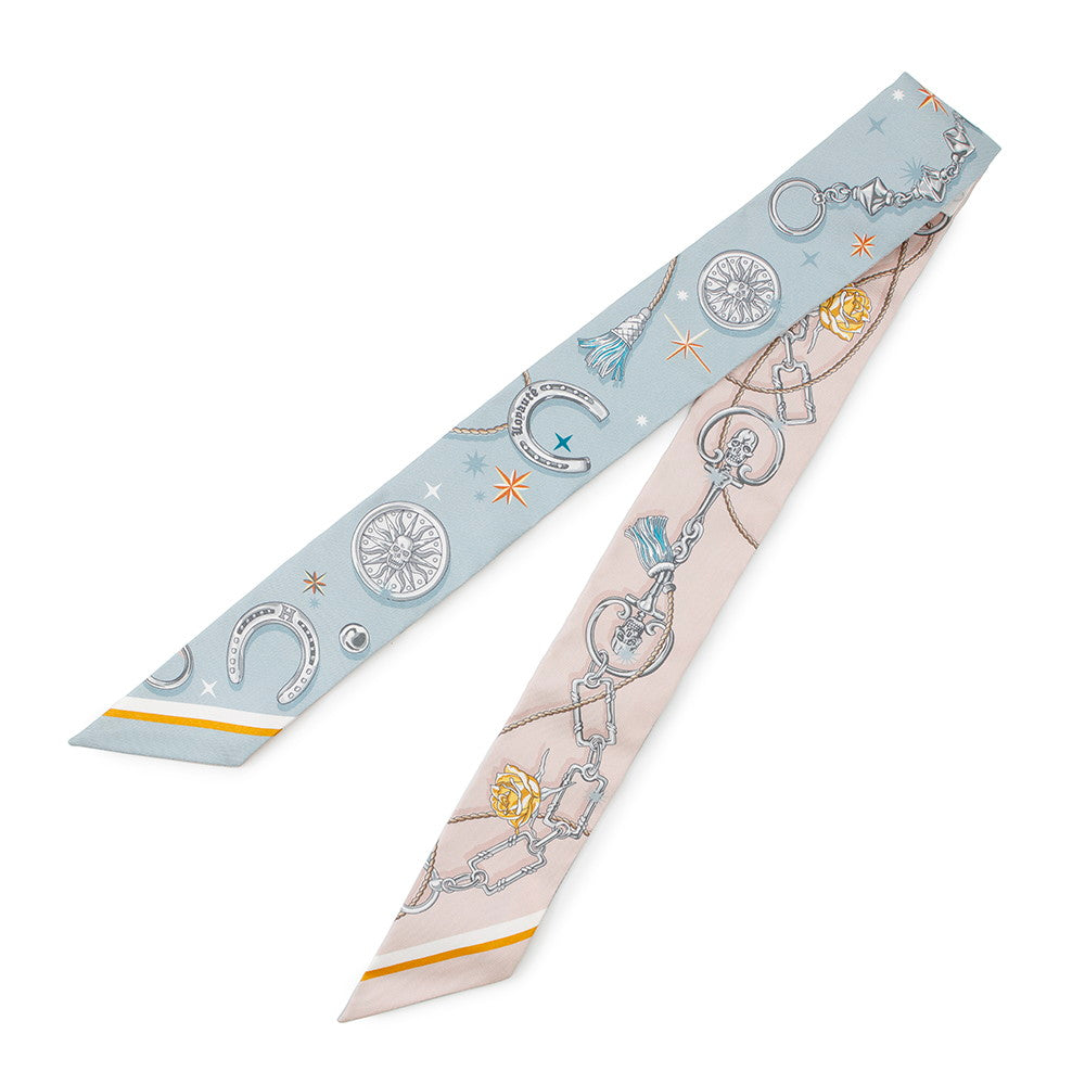 HERMES Twilly C'est la Fête Blue Gacier/Rose Poudre/Gray Silk100%