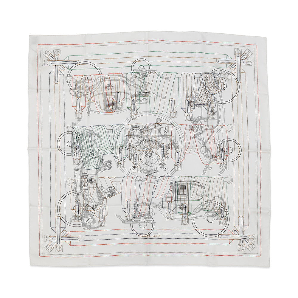 HERMES Scarf Carre 《Exlibris Brode Sangle》 Size 90 White/BlackH594275S Silk100%