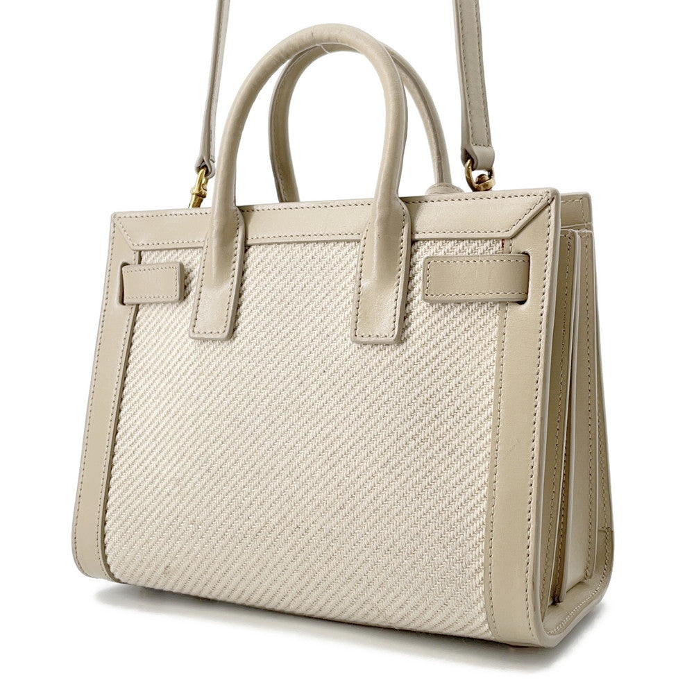 SAINT LAURENT PARIS ?Jour Beige/Ivory400632 Calf Leather Cotton Linen Size Nano