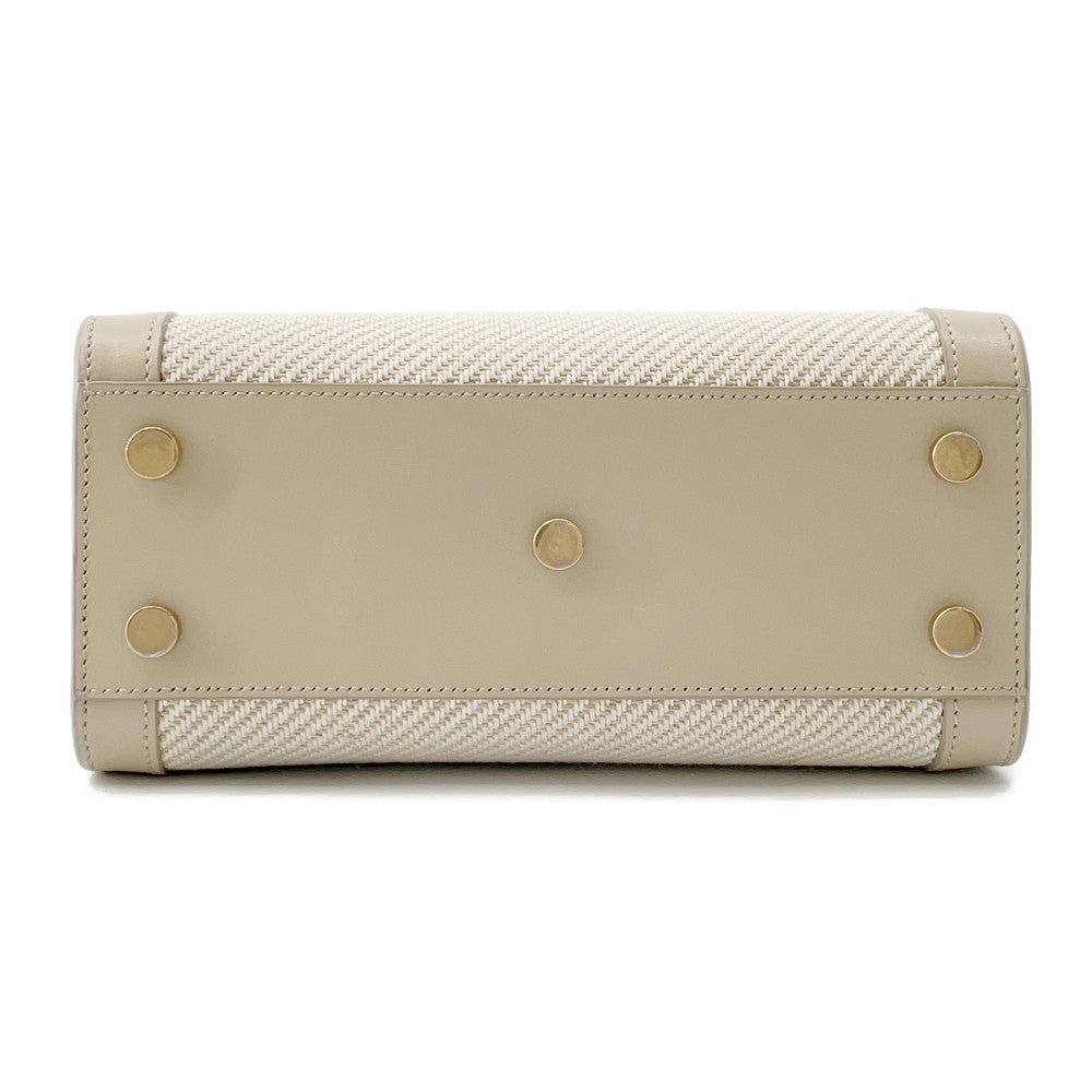 SAINT LAURENT PARIS ?Jour Beige/Ivory400632 Calf Leather Cotton Linen Size Nano