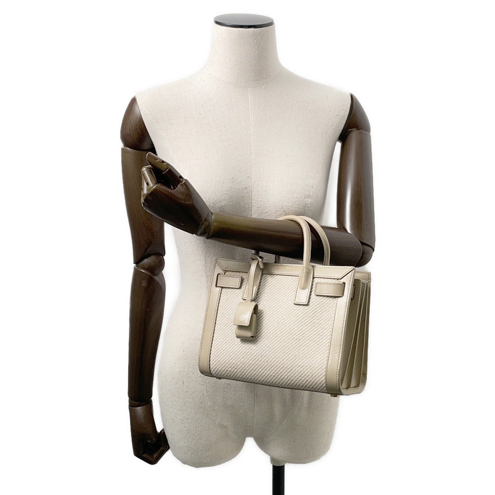 SAINT LAURENT PARIS ?Jour Beige/Ivory400632 Calf Leather Cotton Linen Size Nano