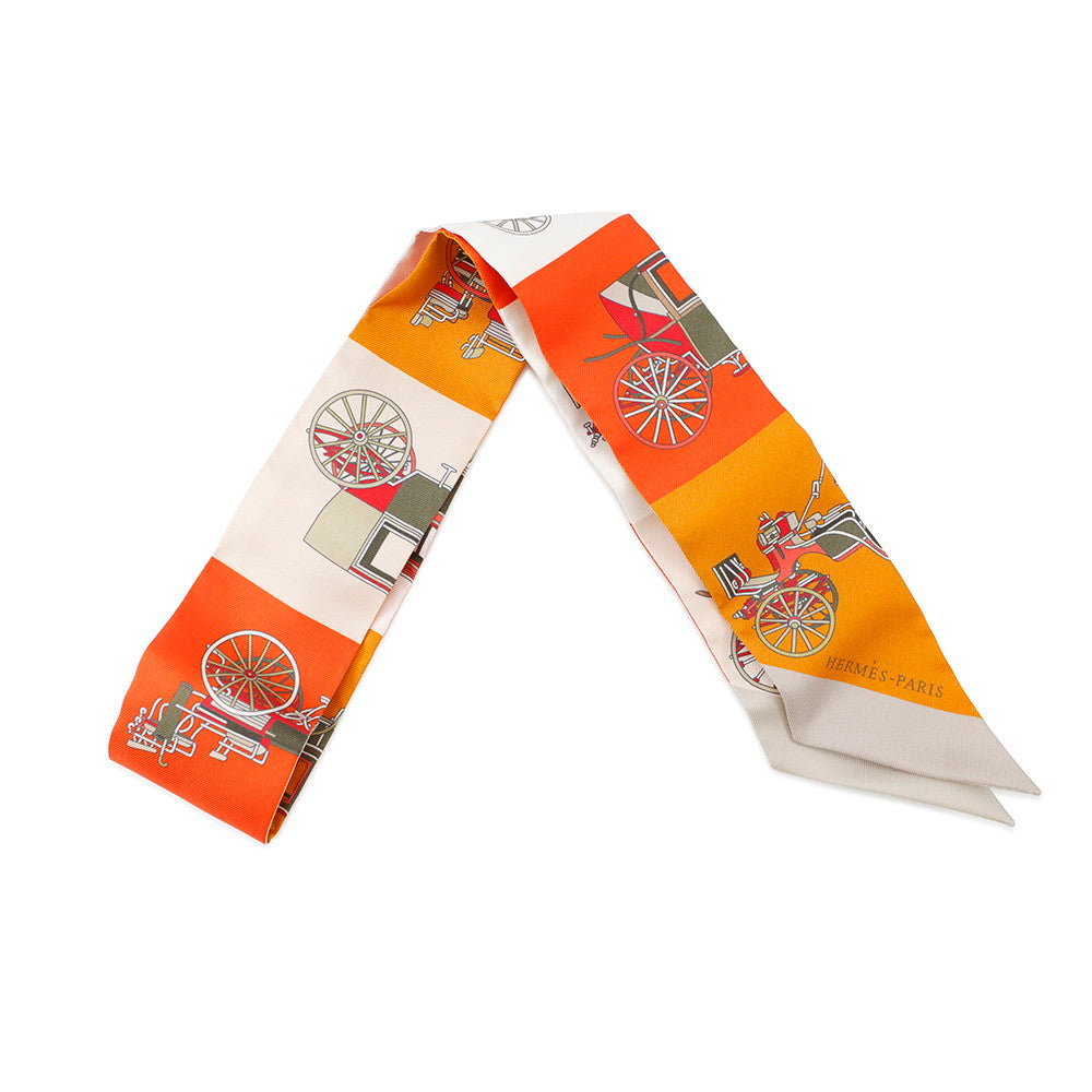HERMES Twilly Elaborate carriage Voitures Exquises Orange/Beige/Khaki Silk100%