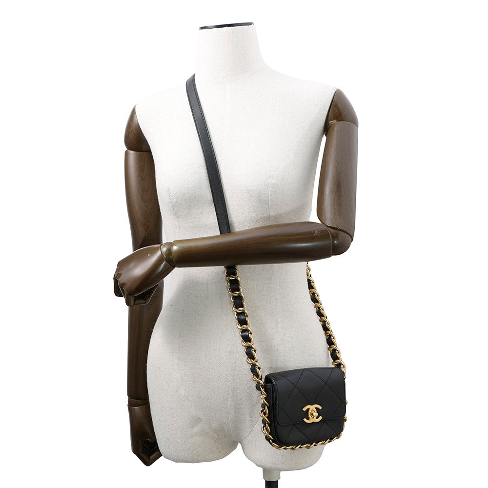 CHANEL MatelasseFlap Bag ChainShoulder Bag BlackAS2833 Calf Leather Size Mini