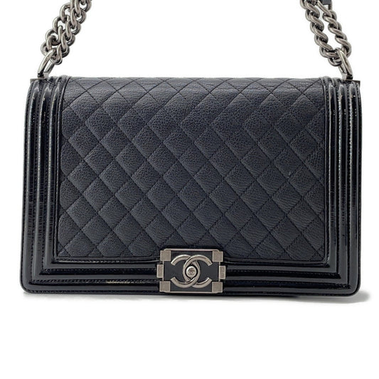 CHANEL Boy Chanel ChainShoulder Bag BlackA92193 Lambskin Patent Leather Size Large