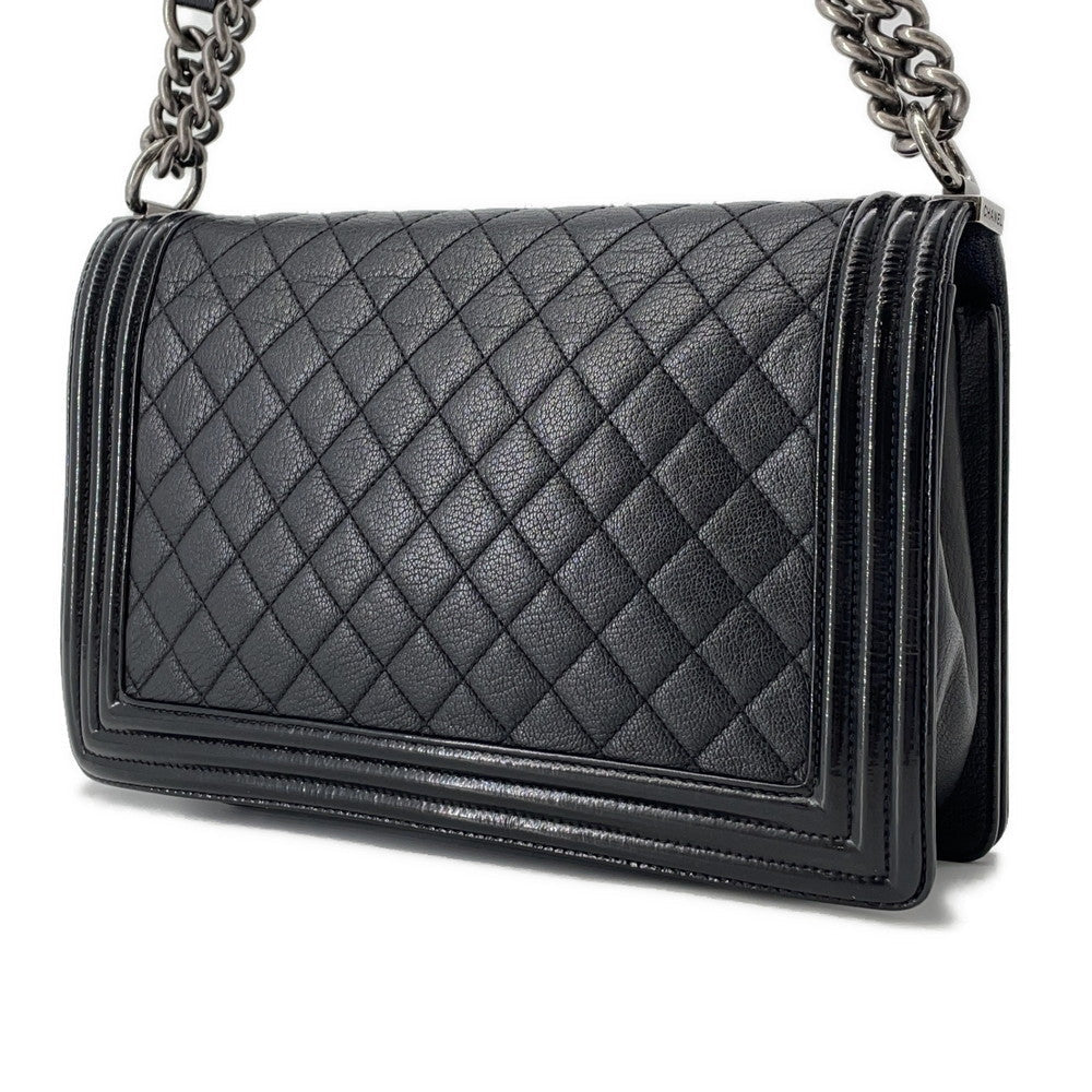 CHANEL Boy Chanel ChainShoulder Bag BlackA92193 Lambskin Patent Leather Size Large