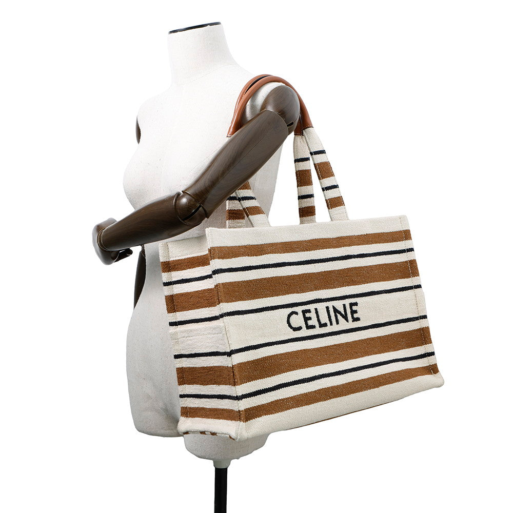 CELINE Cabas Tice Tote Bag Ivory/Brown196762 Canvas Leather Size Large