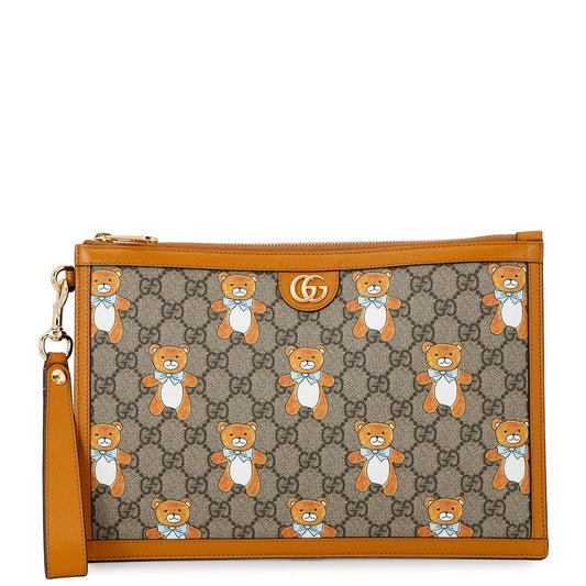 GUCCI KAI x GUCCI Teddy Bear GG Supreme Clutch Bag Yellow/Beige660162 PVC Leather