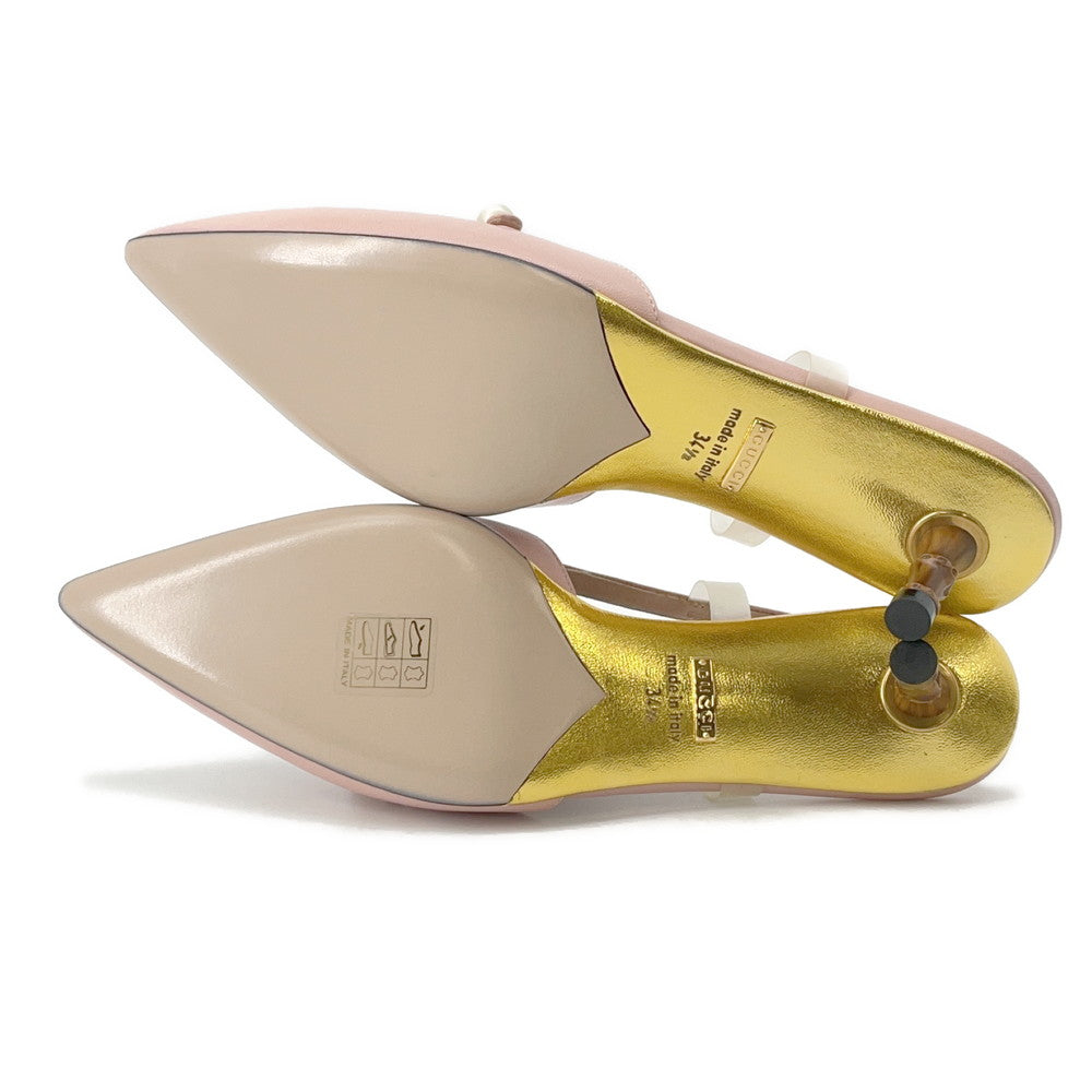 GUCCI Bamboo Heel Pumps Pink Leather Faux Pearl Size 34 1/2