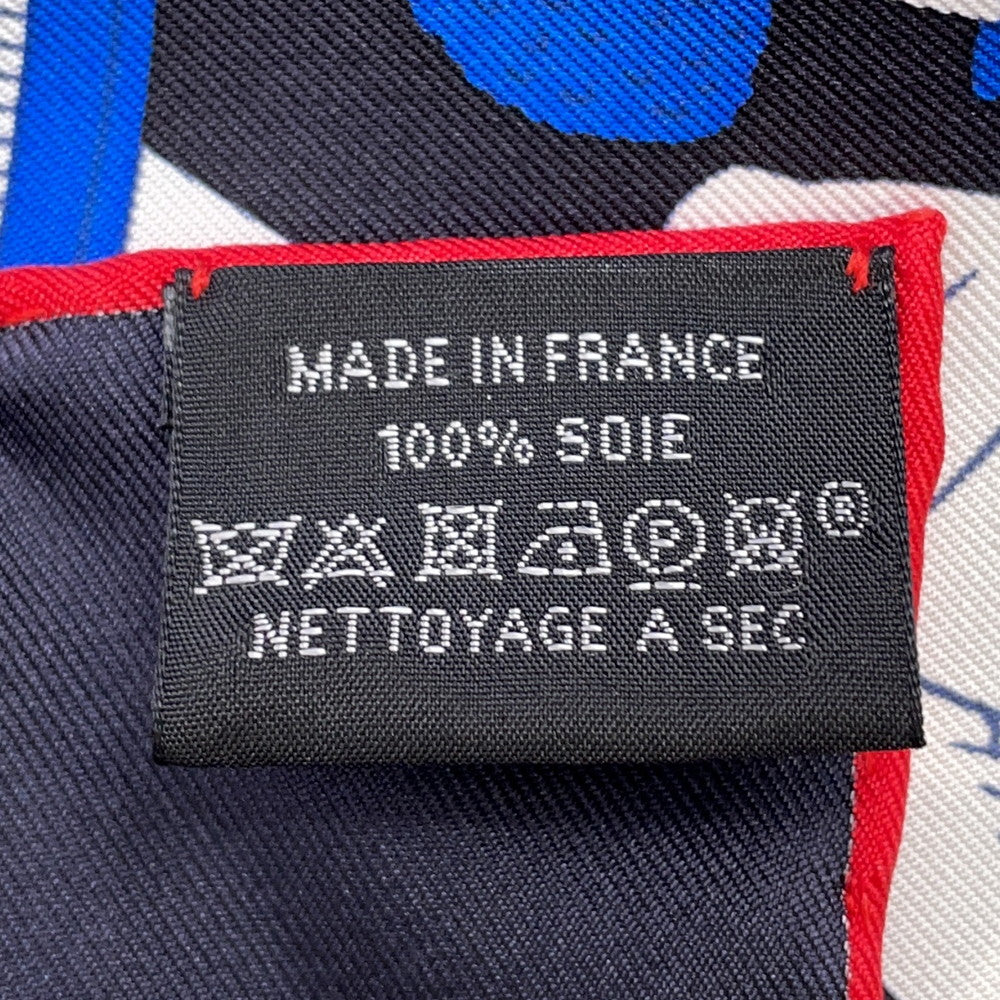 HERMES Carre LES NOUVEAUX AMOUREUX FE PARIS Size 90 Black/Blue/Red Silk100%