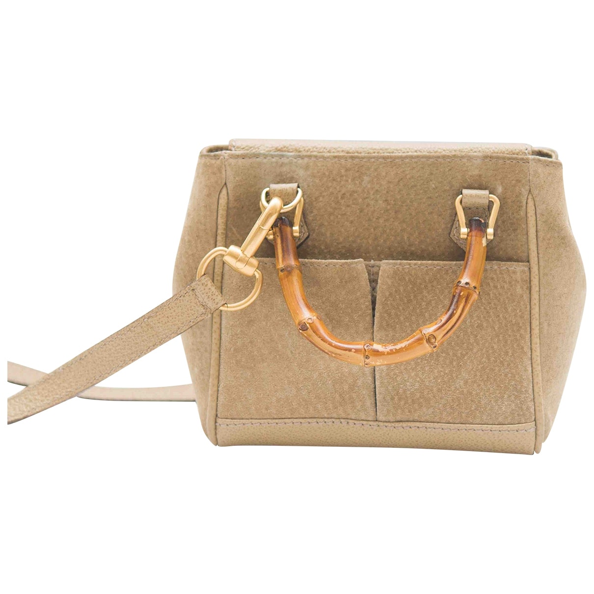 Gucci bamboo beige suede handbag