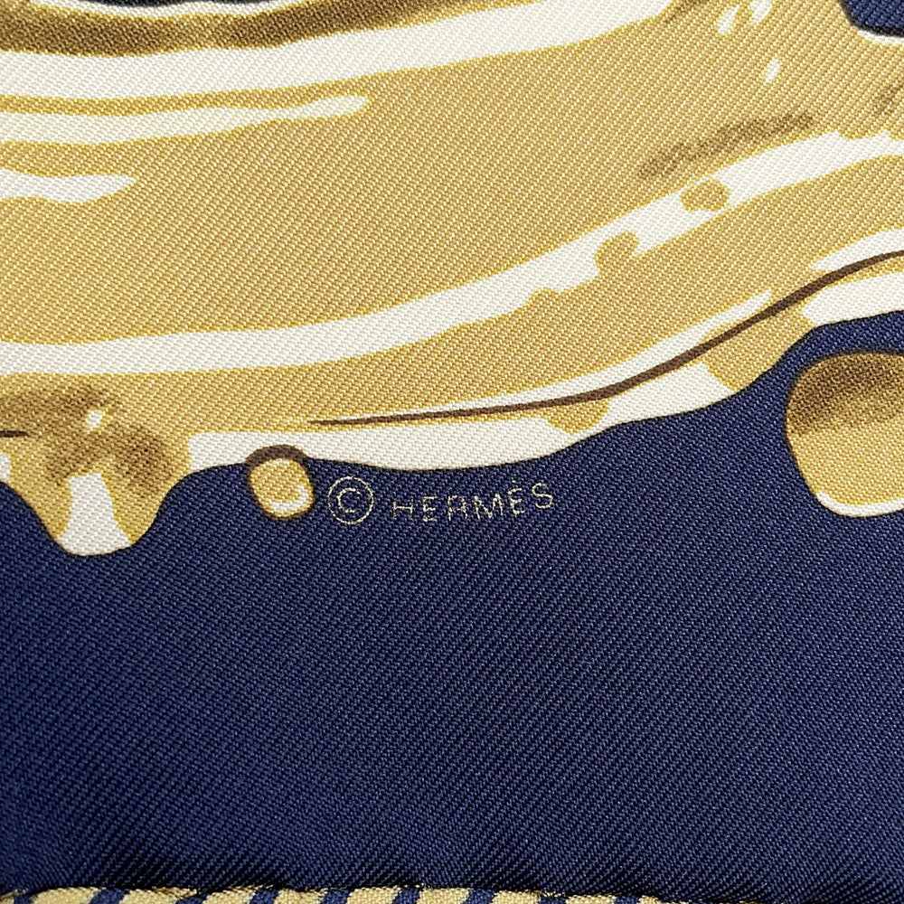HERMES Gavroche Scarf Freshly Painted Size 45 Blue Noir/BronzeH892685S Silk100%