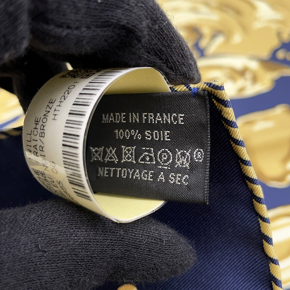 HERMES Gavroche Scarf Freshly Painted Size 45 Blue Noir/BronzeH892685S Silk100%