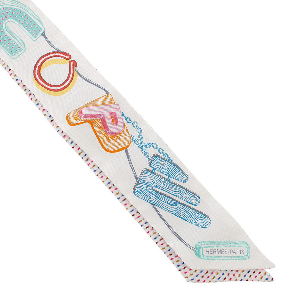 HERMES Twilly Chevaloscope Pointier White/Rose/VertH853954S Silk100%