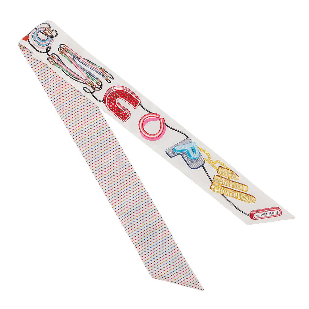 HERMES Twilly Chevaloscope Pointier White/Rose/VertH853954S Silk100%