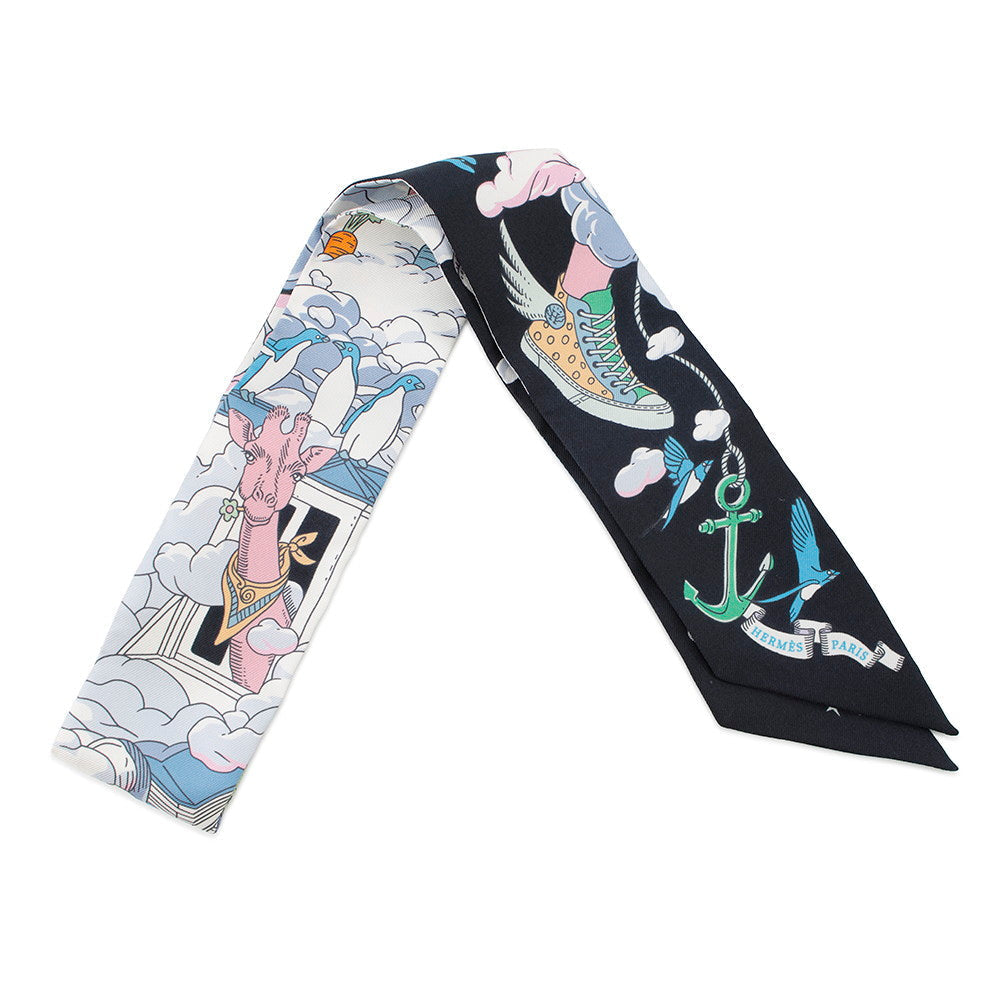 HERMES Twilly my cloud Blue・Noir / Mauve / MulticolorH063900S Silk100%