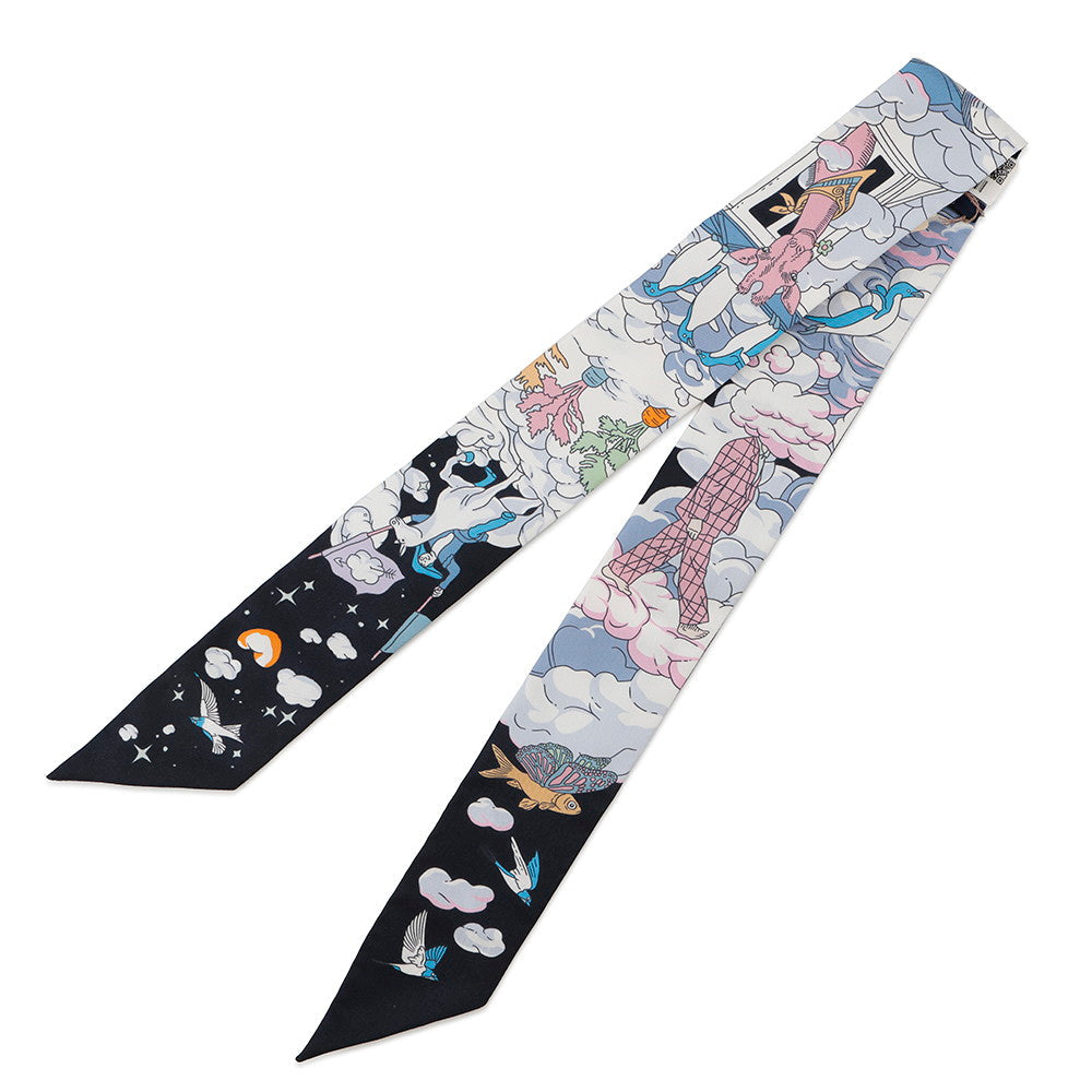 HERMES Twilly my cloud Blue・Noir / Mauve / MulticolorH063900S Silk100%