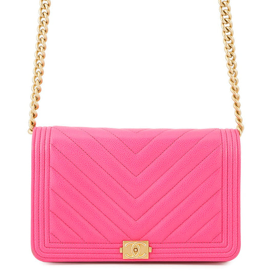 CHANEL Boy's Chanel Chevron Chain Wallet PinkAP1117 Caviar Leather