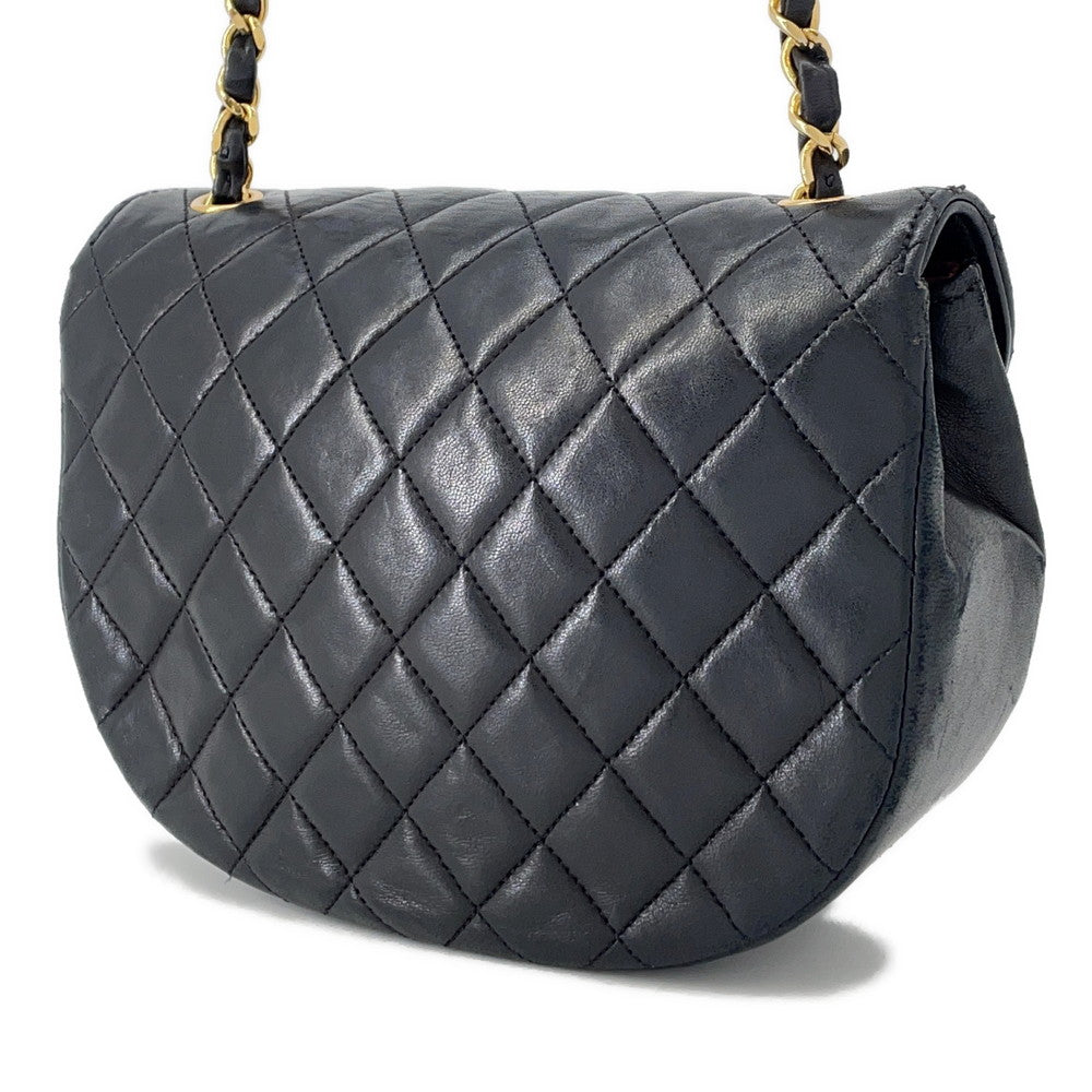 CHANEL Matelasse Half Moon Chainshoulder Bag Black Lambskin