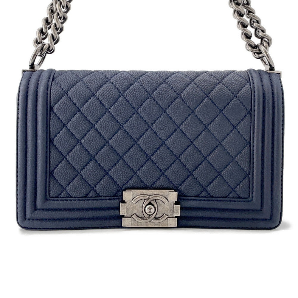 CHANEL Boy Chanel ChainShoulder Bag NavyA67086 Caviar Leather Size 25