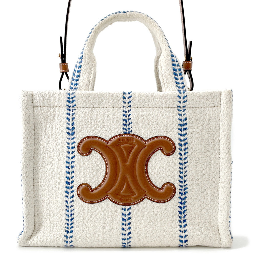 CELINE Small Cabas Thais Tote Bag White/Blue199162EYI.01BB Textile Leather Size Small