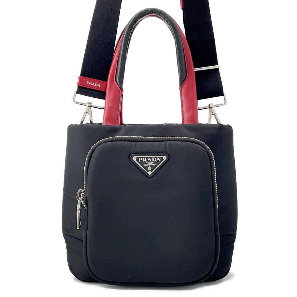 PRADA ?Cargo 2way Tote Bag Black/Red1BG270 Nylon Leather Size Small