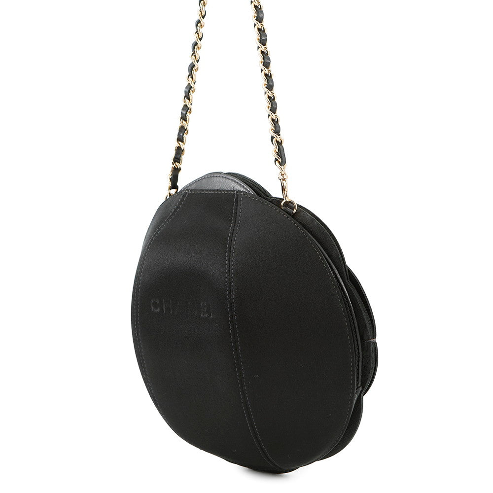 CHANEL Camellia ChainPochette Black Satin Leather