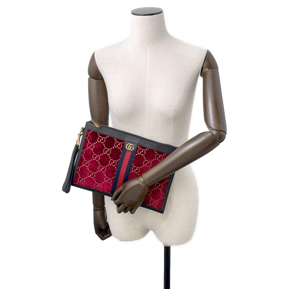 GUCCI GGVelvet Clutch Bag Red/Black575371 Velvet Leather