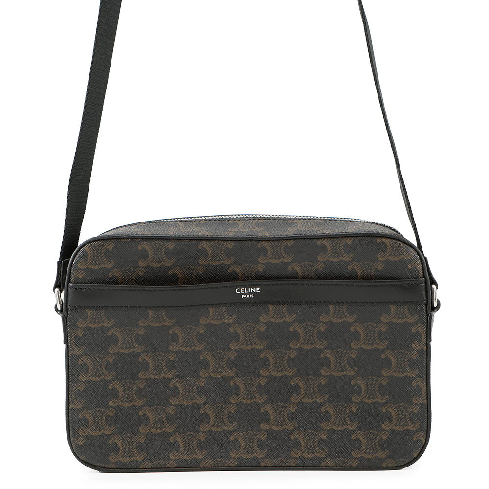 CELINE Triomphe Shoulder Bag Black/Brown PVC Leather