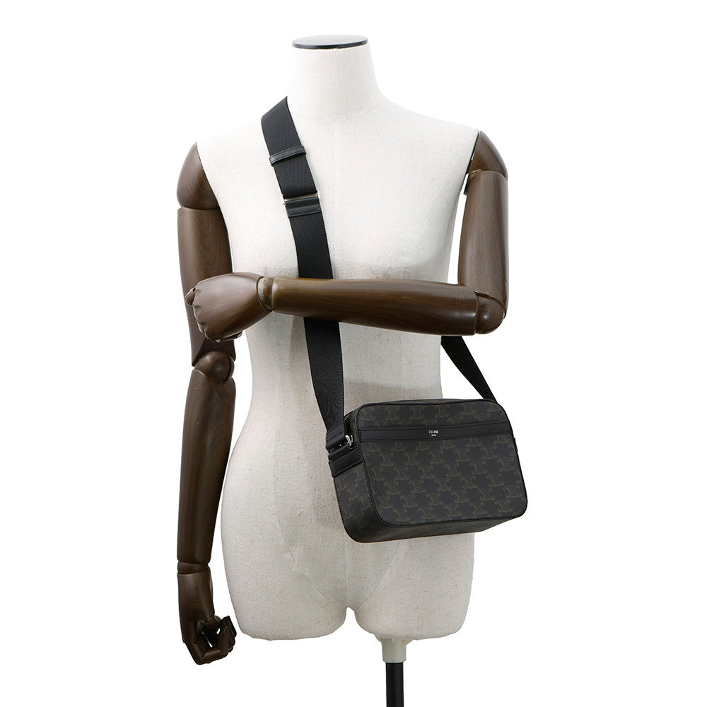 CELINE Triomphe Shoulder Bag Black/Brown PVC Leather