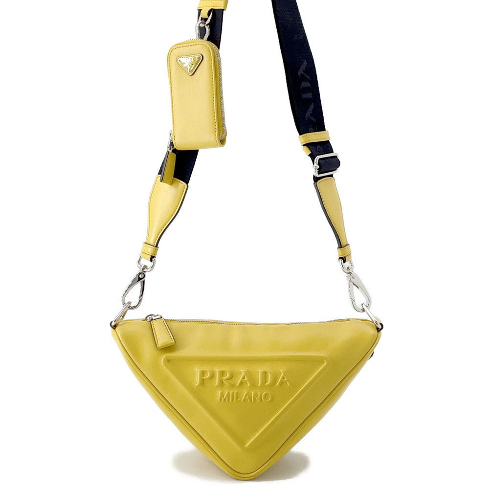 PRADA ?Triangle Shoulder Bag Yellow1BH190 Leather