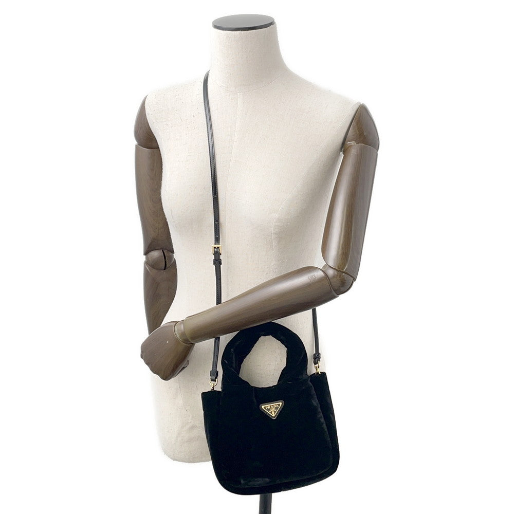 PRADA Padded 2-Way Handbag Black1BA359 Velvet Size Mini