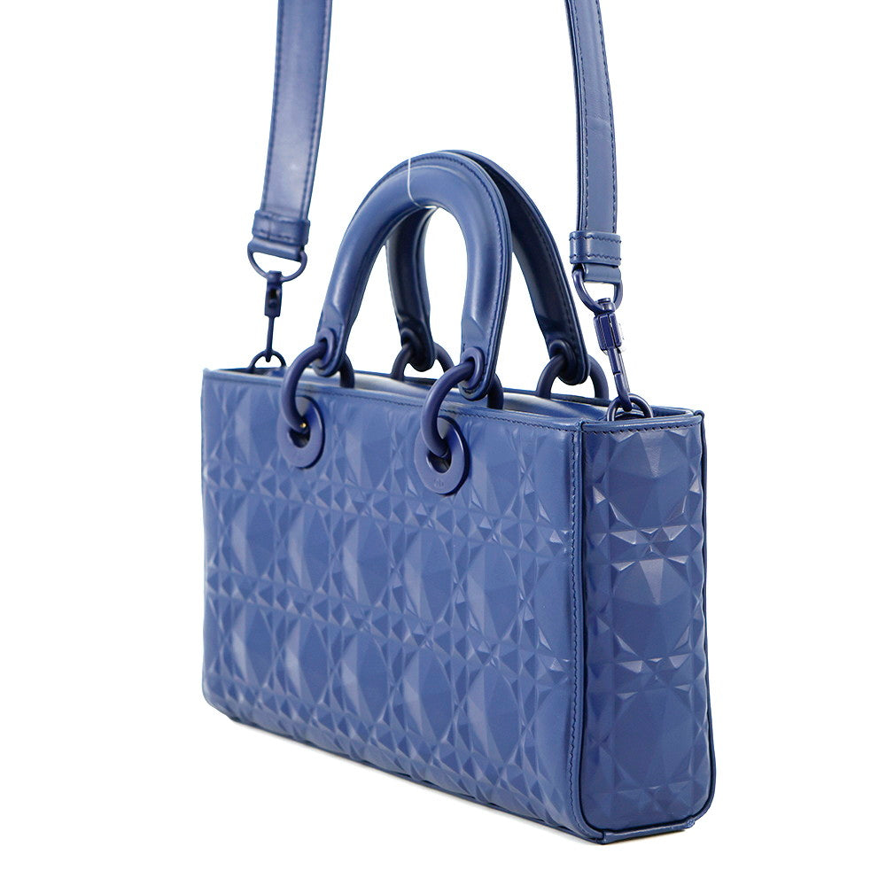 Dior ?Lady D Joy Cannage 2-Way Bag NavyM0540INEA Leather Size Medium