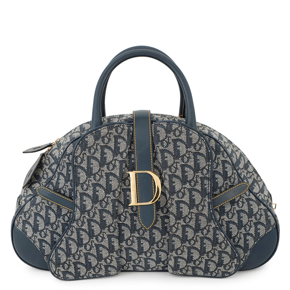 Dior ?Trotter double saddlebag Navy Canvas Leather
