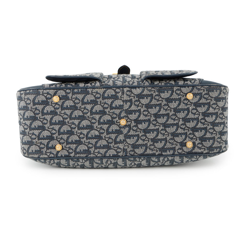 Dior ?Trotter double saddlebag Navy Canvas Leather