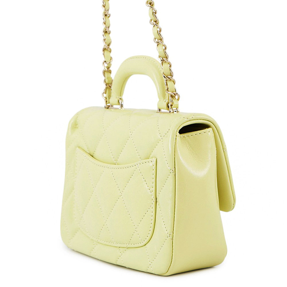 CHANEL Top handle Matelasse Shoulder YellowAS4543 Shiny Calf Leather Size Mini