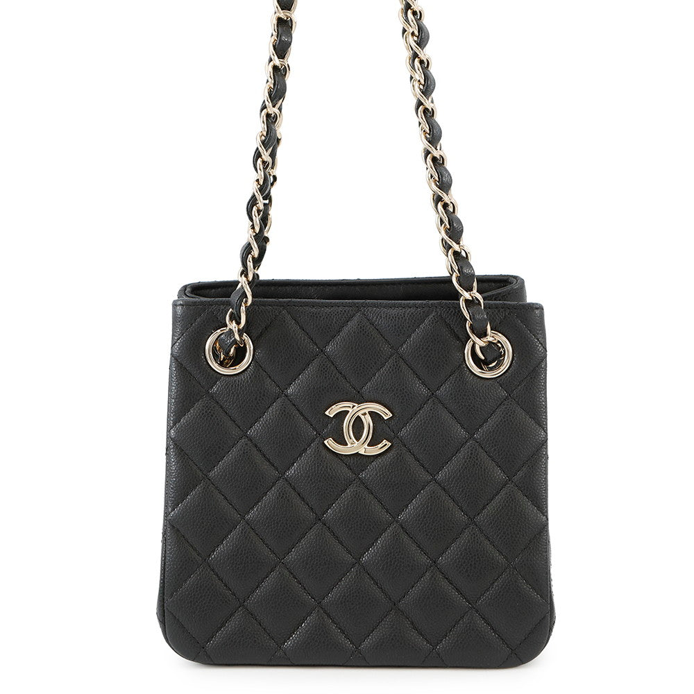 CHANEL Matelasse Chain Bucket Shoulder Bag BlackAS3176 Caviar Leather Size Mini