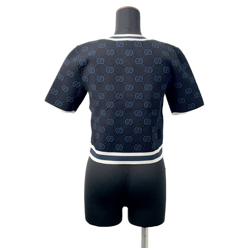 GUCCI GG Stretch Shot Knitted Fabric Size S Navy756991 Rayon63% Nylon21% Polyester13% Polyurethane3%