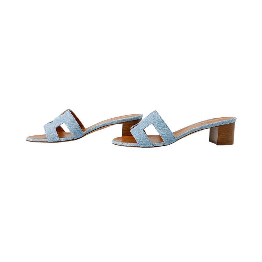 HERMES Oasis Blue Claire Denim Leather Size 37.5
